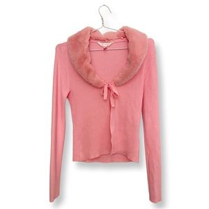 Y2K pink Fur collar cardigan